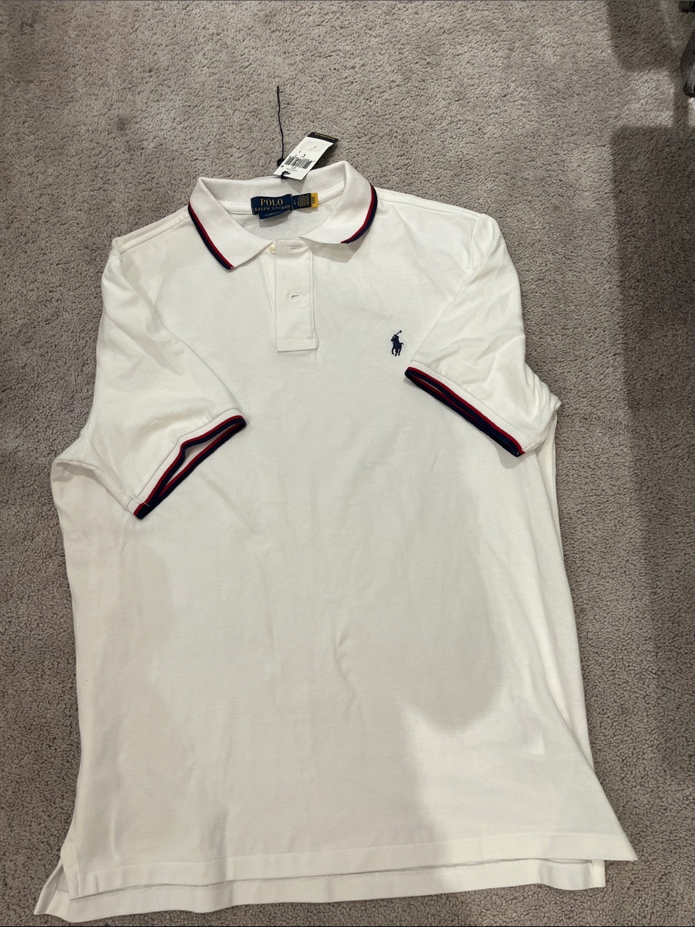Polo by Ralph Lauren White Polo with Navy and Red Trim